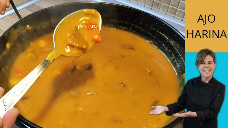 Ajo harina manchego con guíscanos, receta de Manoli García