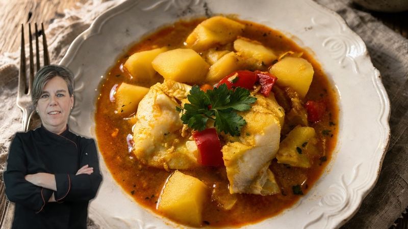 Caldo de patatas con bacalao, receta de Manoli García