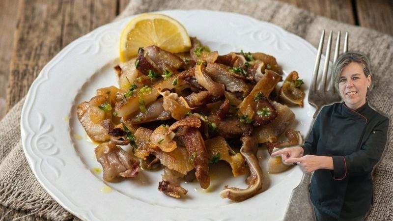 Careta de cerdo a la plancha, receta de Manoli García