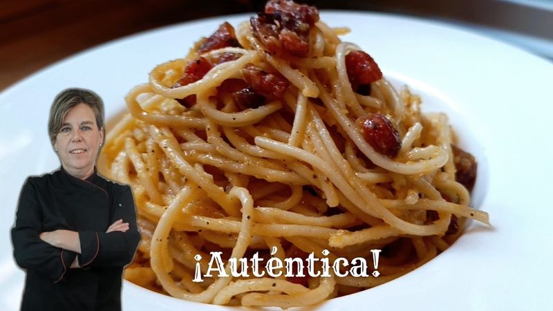 Espaguetis carbonara, receta de Manoli García