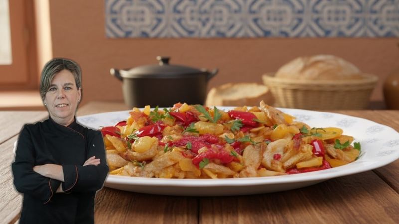 Patatas con pimientos y setas al ajo cabañil, receta de Manoli García